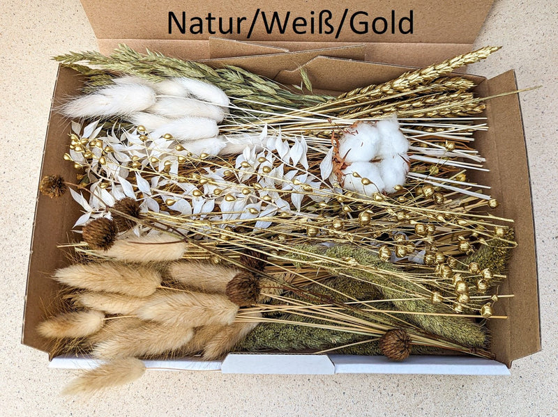 Trockenblumen Box Gold Natur Weiß - DekoPanda