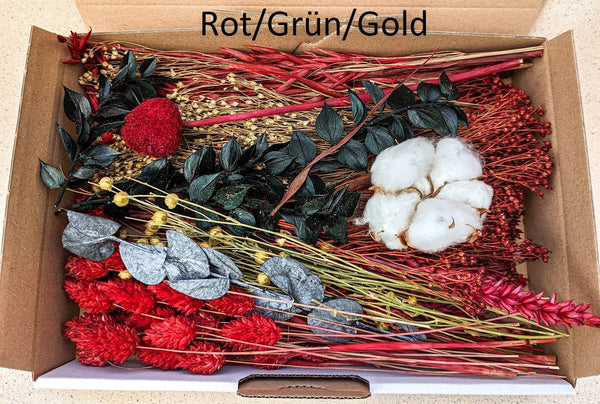 Trockenblumen Box Gold Rot Grün - DekoPanda