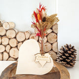 Herzvase mit Trockenblumenstrauß und Holzanhänger - DekoPanda