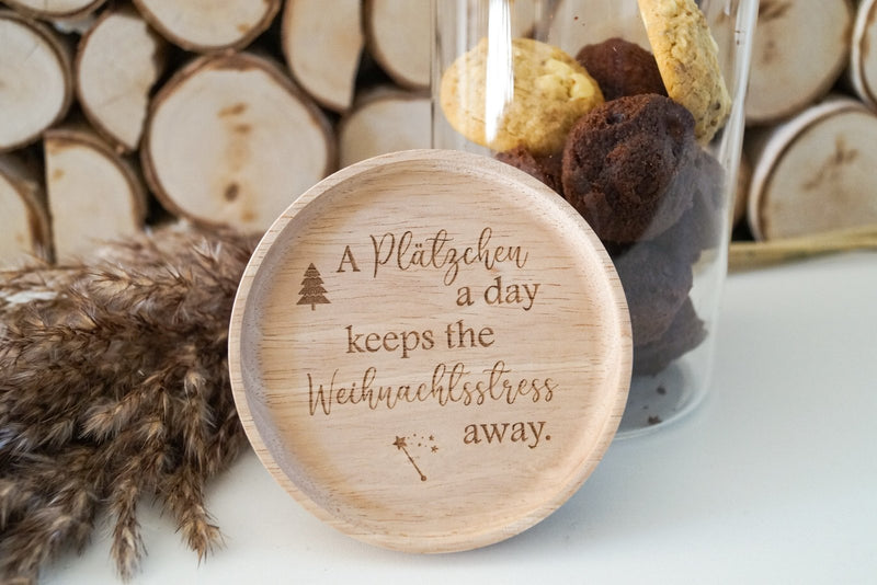 Keksdose mit Holzdeckel und Spruch - DekoPanda