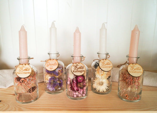 Kerzenglas mit Trockenblumen und Personalisierung - DekoPanda